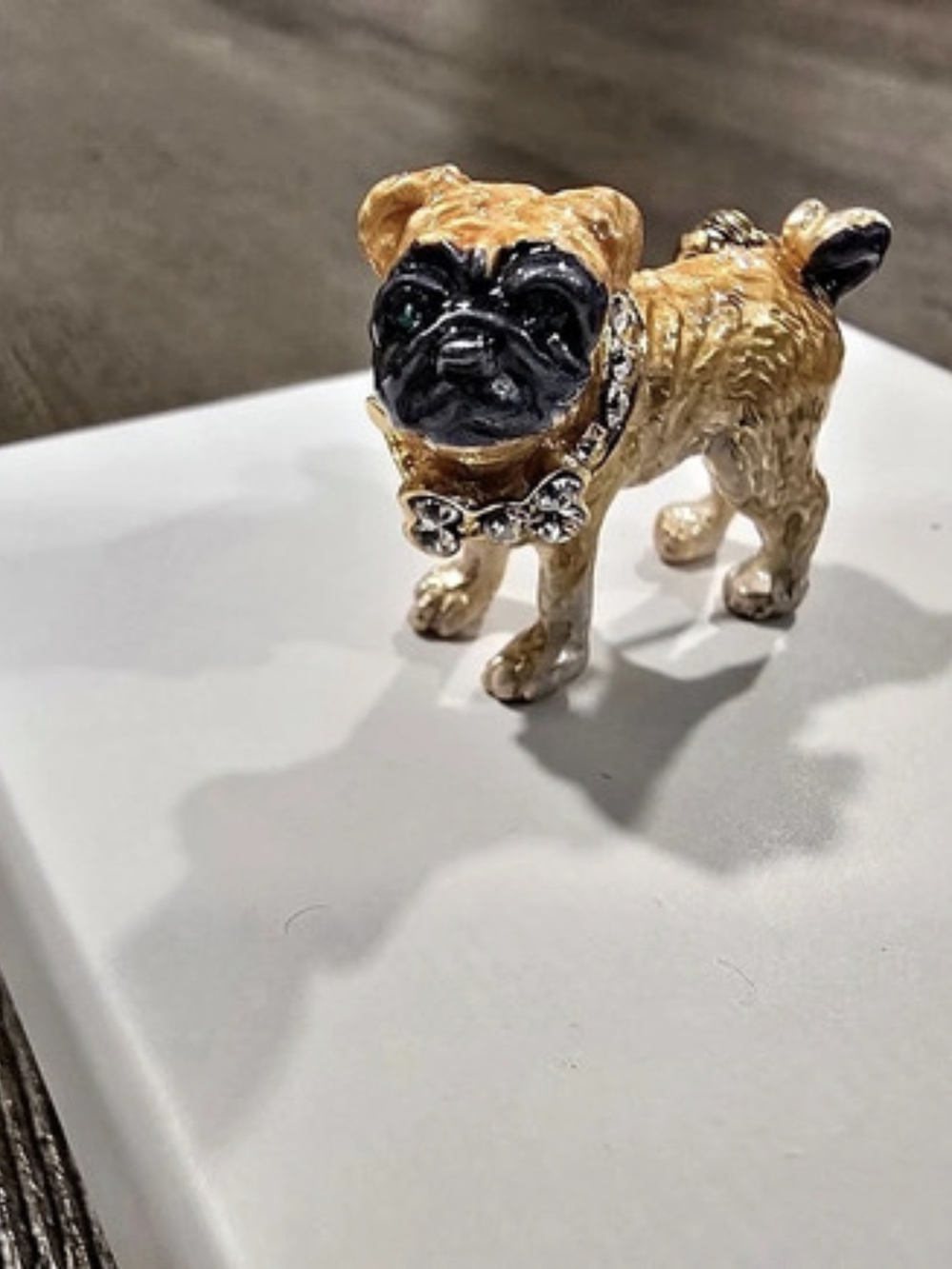 Pug Dog Rhinestone Brooch in Gold & Black Like New